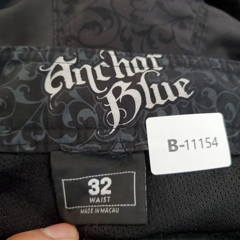 Anchor Blue Men Swimwear 32‎ Black Cargo Board Shorts Logo Surf Y2K
